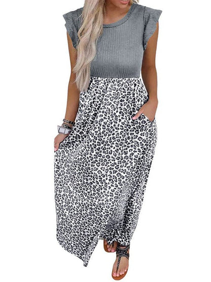 Leopard Print Chiffon Long Skirt with High Waist and Flying Sleeves