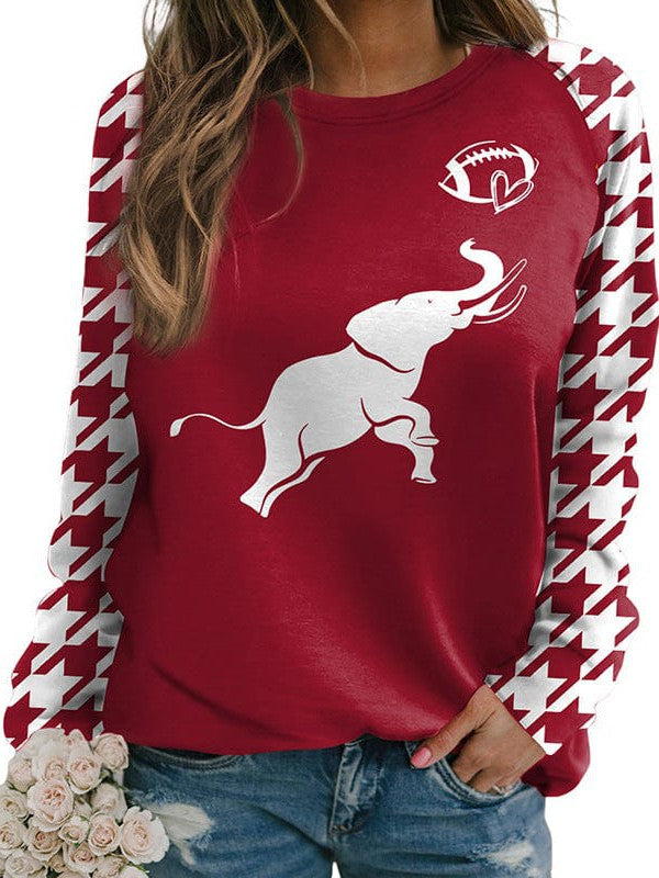 Rugby Print Plaid Round Neck Sweatshirt for Women