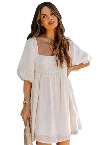 Simple Style Chiffon Dress with Mesh Detail
