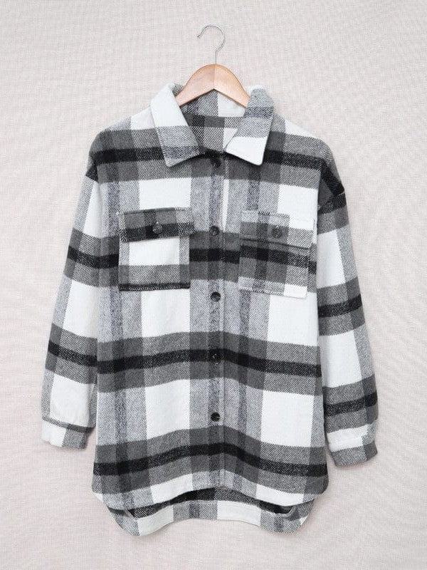 Women's Plaid Cardigan with Stand Collar and Buttoned Pockets