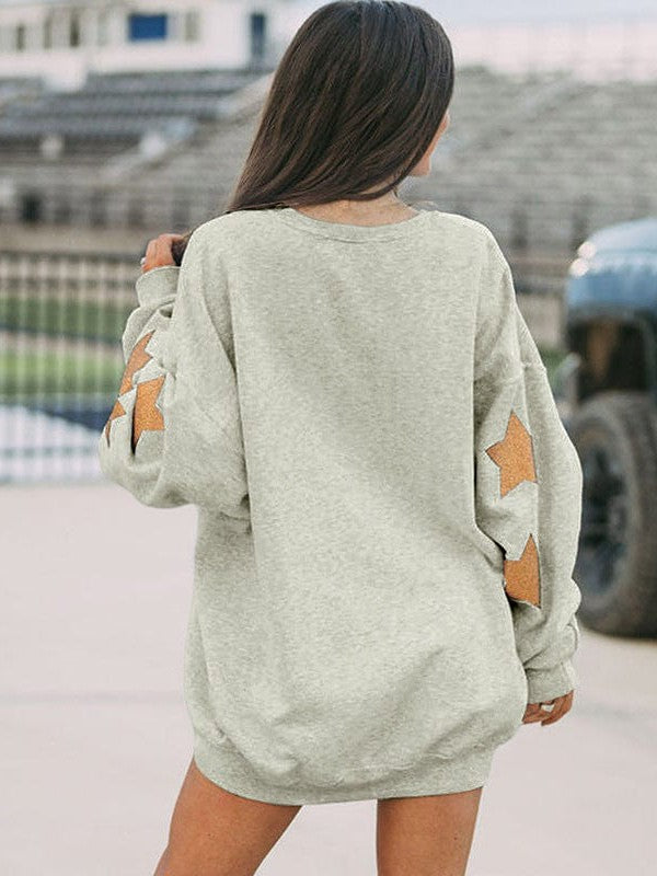 Star Pattern Loose Mid-Length Women's Sweatshirt with Printed Stars