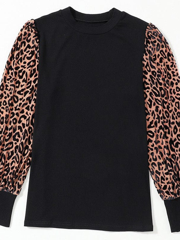 Women's Loose Fit Leopard Print Knit Pullover with Round Neck and Casual Style Top