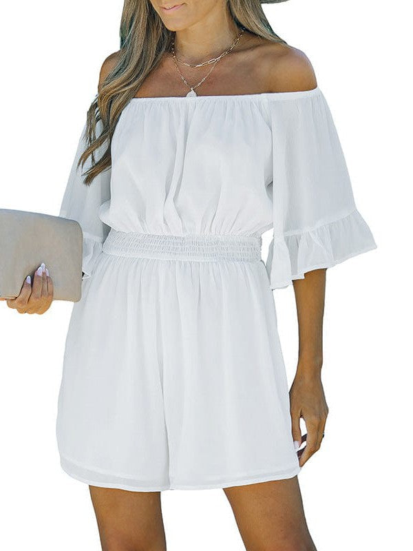 Waist-cut shorts jumpsuit with bat sleeve and one-shoulder design for women, in slimming fit