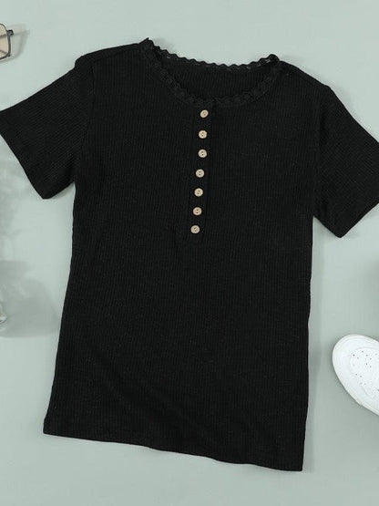 Women's V-Neck Knitted Pullover with Button Detail