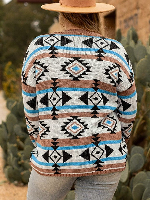 Trendy Plus Size Aztec Pattern Pullover Sweater for Women