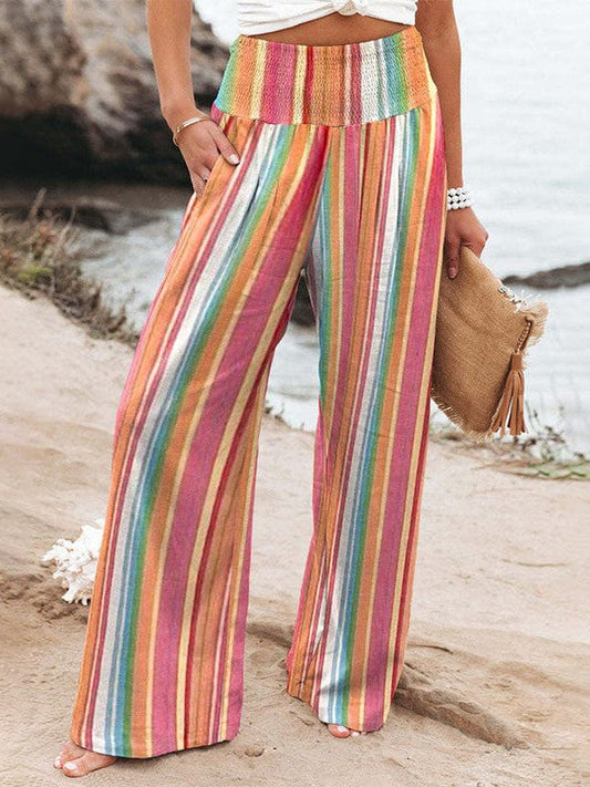 Fashionable Wide Leg Striped Pants for Women with Contrast Detail