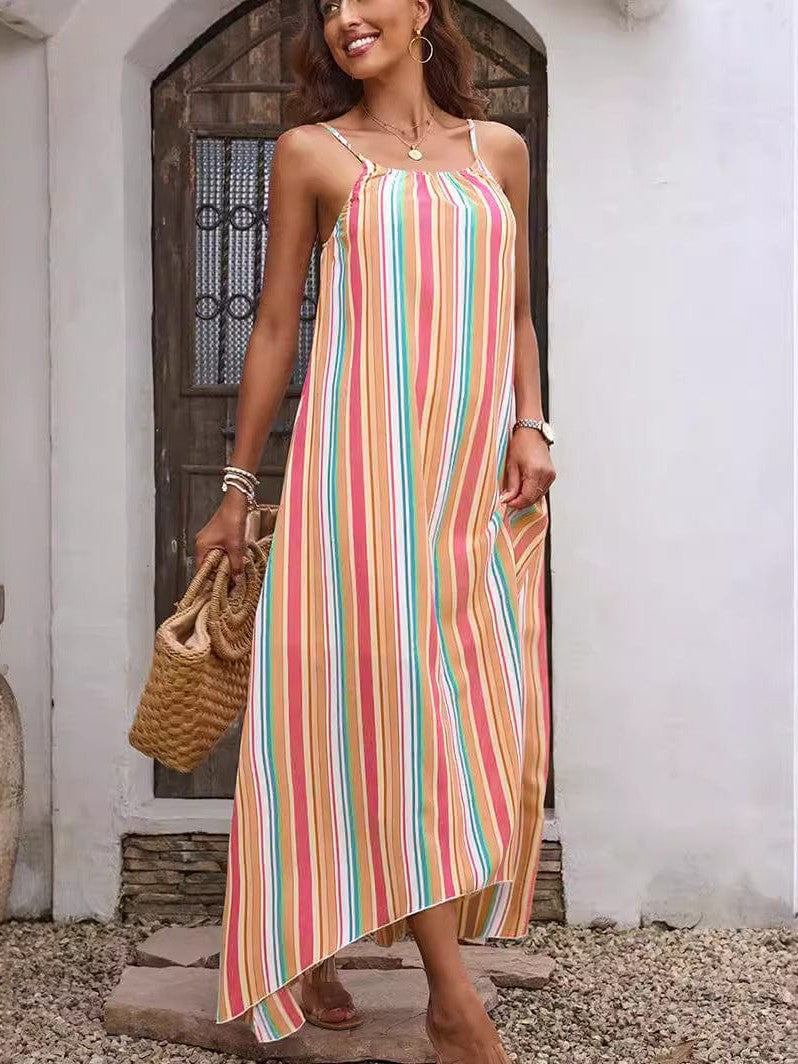 Boho Chic Printed Sleeveless Maxi Dress for Women with Round Neck