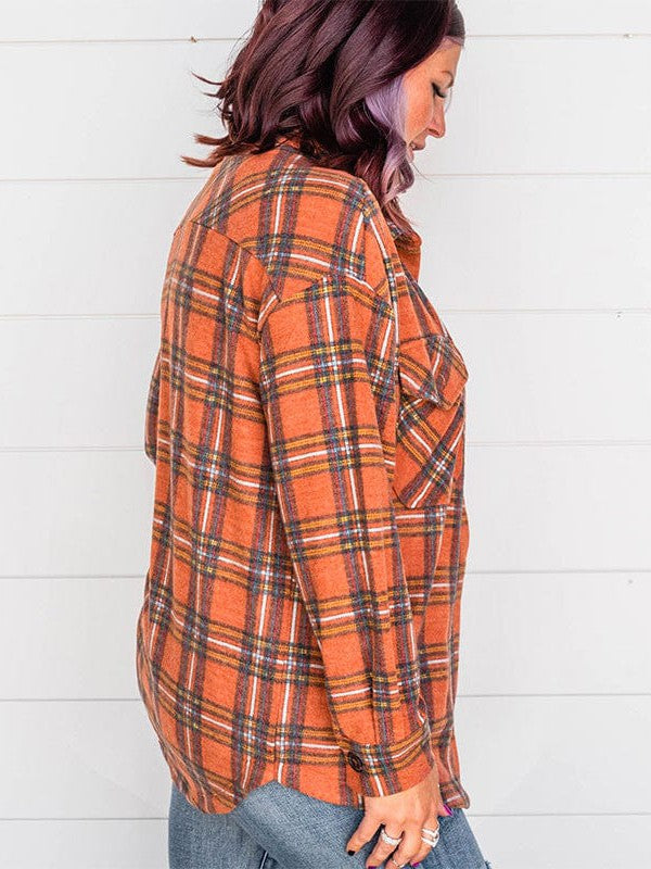 Versatile Lapel Plaid Loose Shirt Jacket for Women in Plus Size