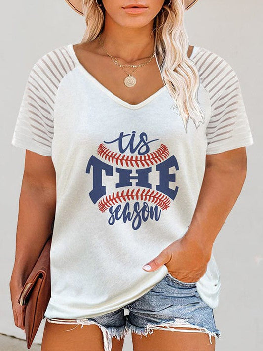 Dandelion printed v-neck T-shirt with American flag design for women, loose fit pullover with short sleeves