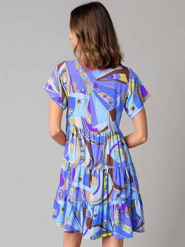 Printed V-Neck Geometric Pattern Dress