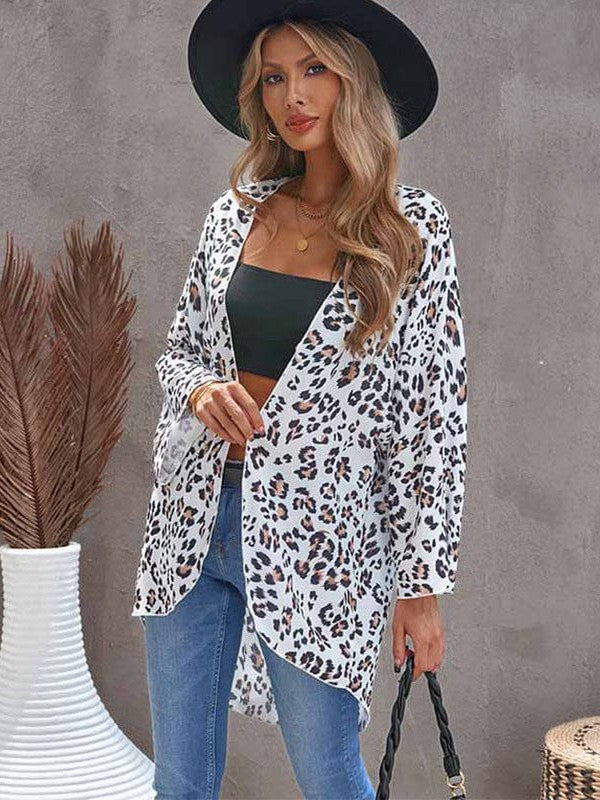 Leopard Print Chiffon Long-Sleeved Cardigan for Women