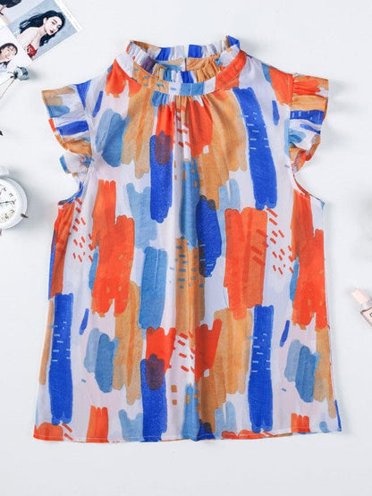 Colorful Loose Sleeveless Women's Printed Tops with Princess Sleeves