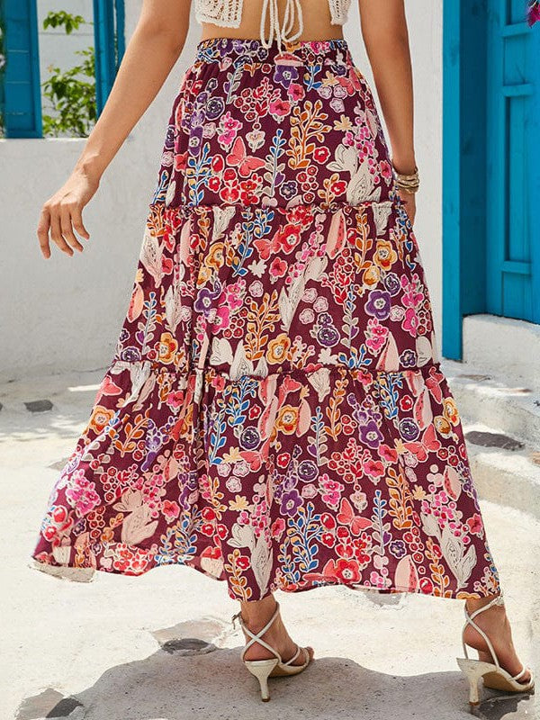 Boho Floral Maxi Skirt with A-line Design