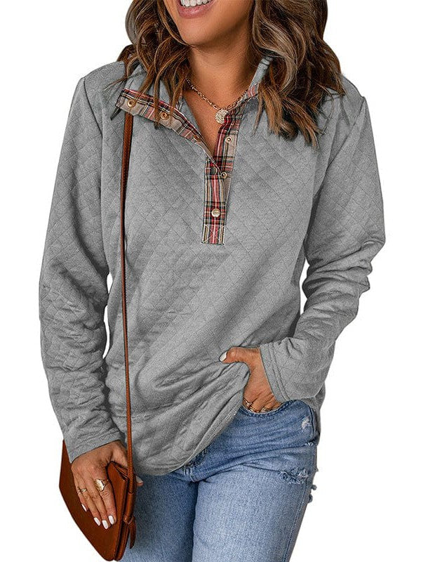 Plaid Contrast Loose Women's Sweatshirt with Long Sleeves