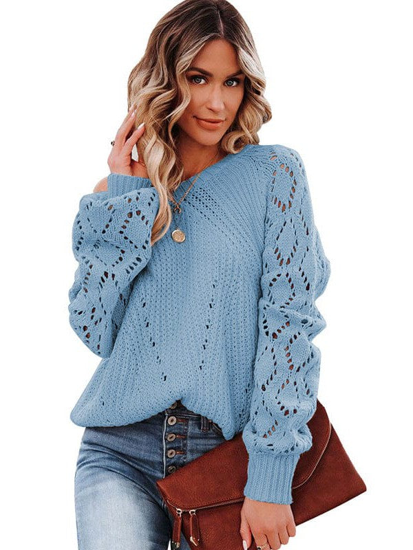 Women's Loose Knit Round Neck Sweater in Colored Cashmere-Like Fabric