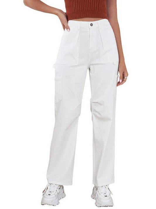 High Waist Straight Overalls with Pockets for Women