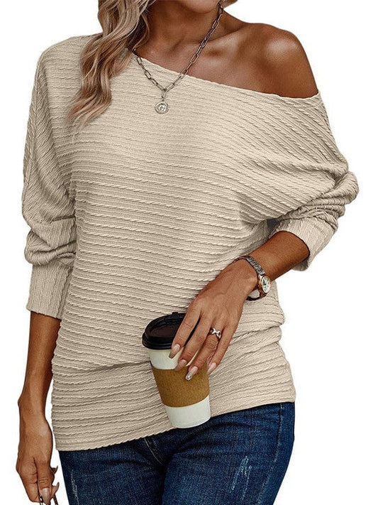 Fashionable Twist Knit Off-Shoulder Top with Bat Sleeves for Women