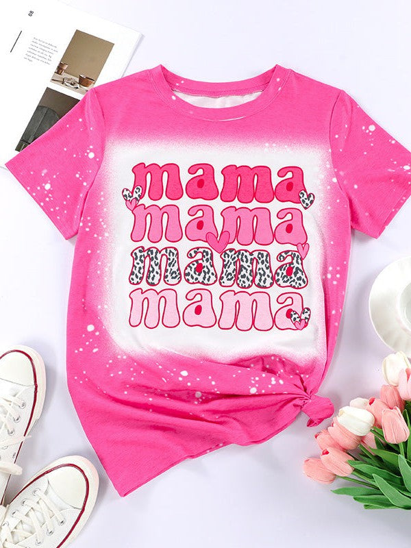Women's Loose Tie-Dye Short-Sleeved Tops with Round Neck and Slogan for Mother's Day