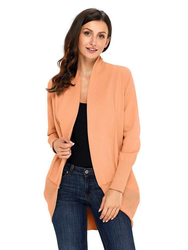 Women's Casual Mid-Length Solid Color Cardigan Jacket with Long Sleeves