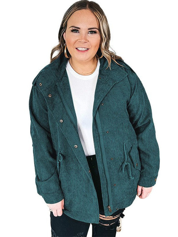 Corduroy Long Sleeve Plus Size Jacket with Street Trendy Style