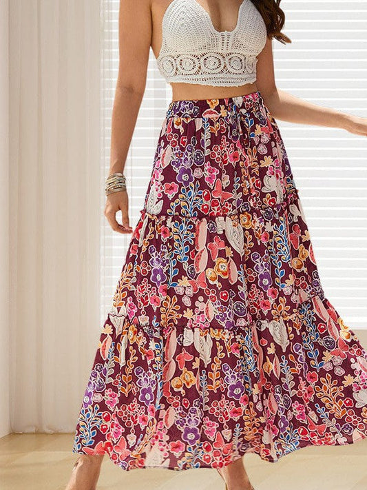 Boho Floral Maxi Skirt with A-line Design