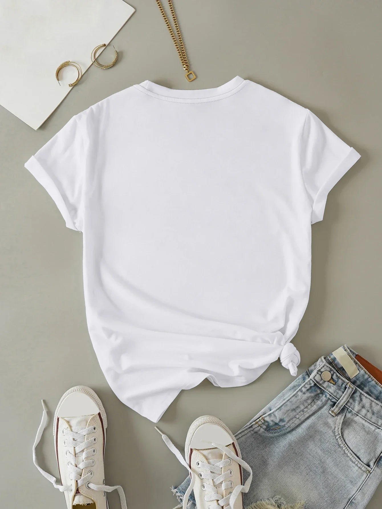 Youthful Classic Golden Star and Wings Print T-shirt Short Sleeve Crew Neck Casual Top For Summer & Spring Women's Clothing