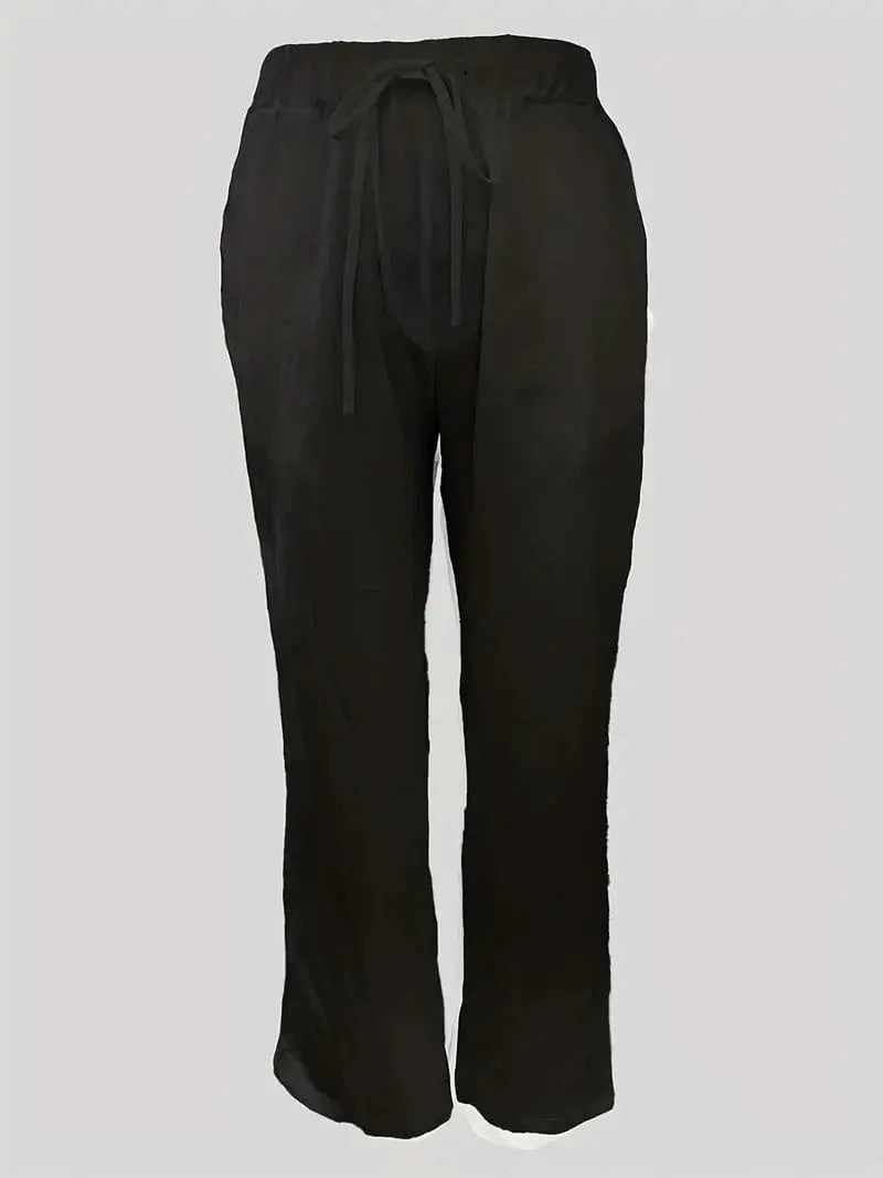 Versatile Solid Drawstring Pants with Pockets for Women