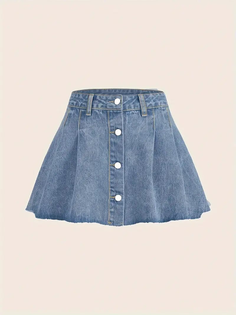 Vintage Pleated Denim Skirts with Tummy Control Button, Y2k Style Women's Denim Clothing