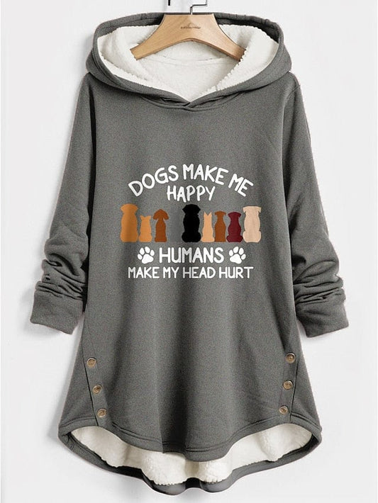 Hoodie Sweatshirt Pullover with Sherpa Fleece Lining and Dog Letter Print