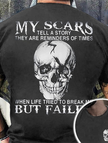 Skull Mens 3D Shirt For My Scars Tell Story They Are Reminders Of Times | Green Summer Cotton | Graphic Prints Black Wine Navy Blue Tee Casual Style Men'S Blend Basic Modern Contemporary Short