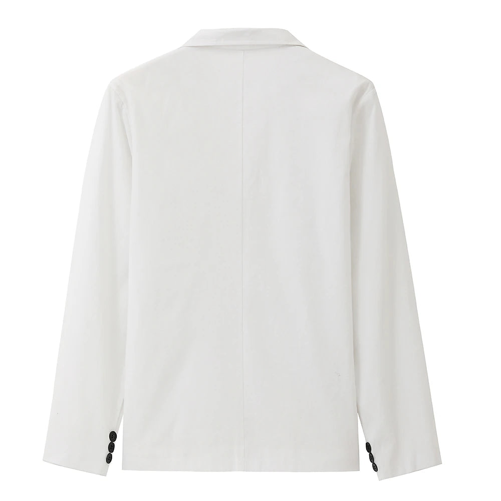 Men's Casual Jacket Blazer Dailywear Fashion Summer Fall Poly-Cotton Solid Color Classic Style Warm Single Breasted One-button Blazer Black Beige Grey