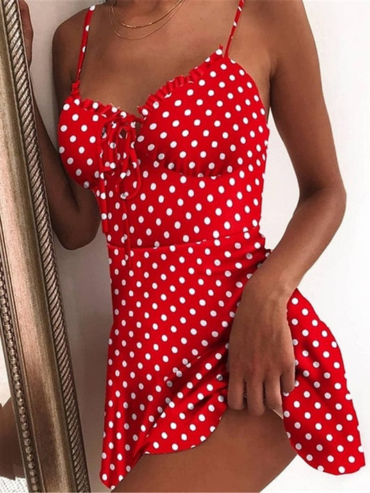 Polka Dot Print Sleeveless Mini Dress for Women - Black, Red, Blue - S XXL