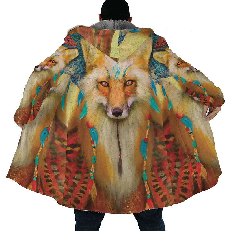 Winter Wolves Men's 3D Ethnic Style Hoodie with Bandana Print