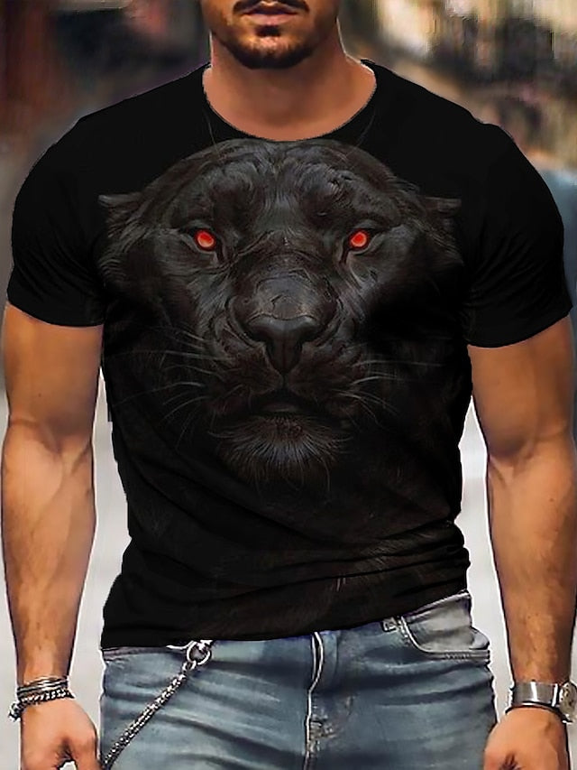 Leopard Casual Mens 3D Shirt | Black Summer Cotton | Tee Animal Graphic Prints Crew Neck Clothing Apparel 3D Outdoor Street Short Sleeve Sports Designer Big And