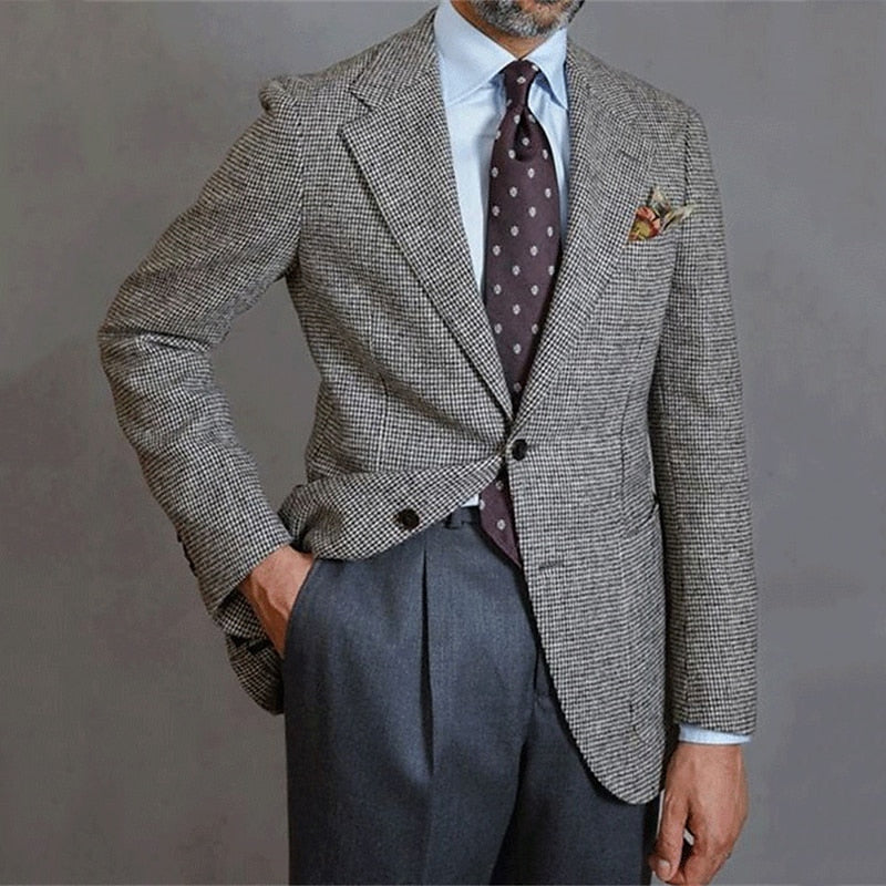 Elegant Gray Men's Business Blazer with Print Design - Perfect for Professional and Formal Occasions