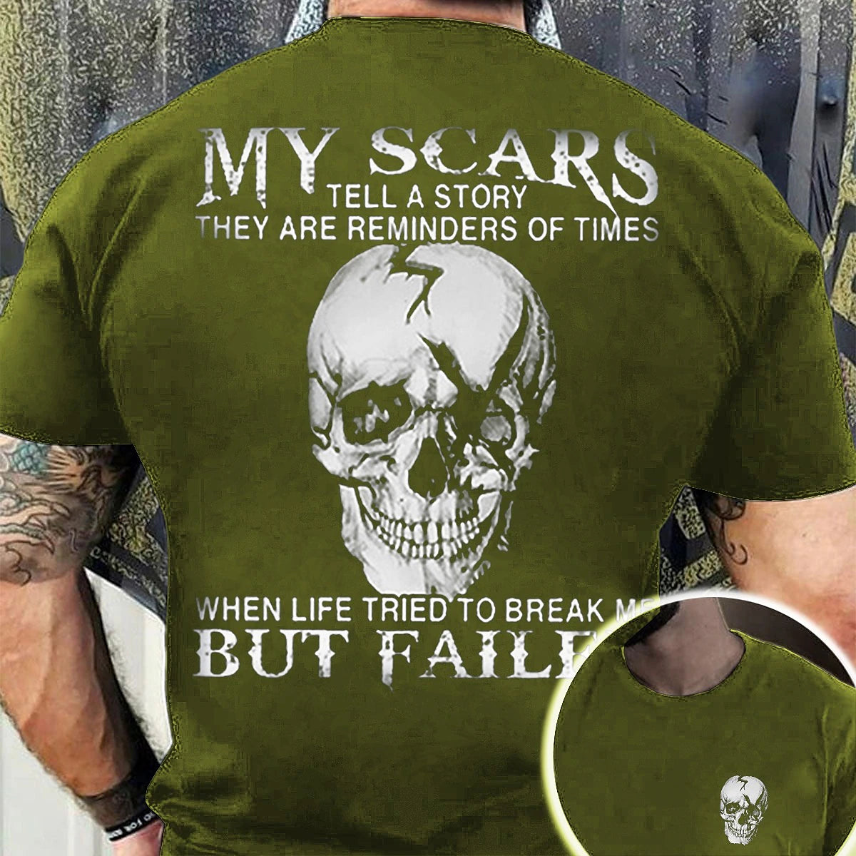 Skull Mens 3D Shirt For My Scars Tell Story They Are Reminders Of Times | Green Summer Cotton | Graphic Prints Black Wine Navy Blue Tee Casual Style Men'S Blend Basic Modern Contemporary Short