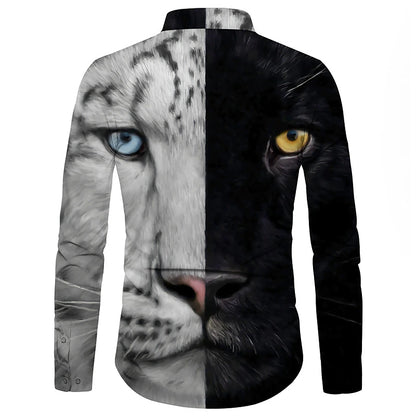 Men's Shirt Graphic Shirt Animal Leopard Turndown Black White Yellow Blue Brown 3D Print Outdoor Street Long Sleeve Button-Down Print Clothing Apparel Fashion Designer Casual Breathable