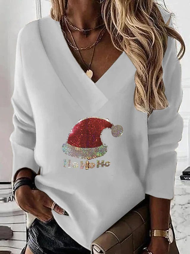 Red and White Christmas Butterfly Graphic Women's Sweatshirt Pullover