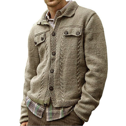 Men's Sweater Cardigan Knit Knitted Solid Color Shirt Collar Stylish Vintage Style Daily Wear Clothing Apparel Winter Fall Khaki M L XL