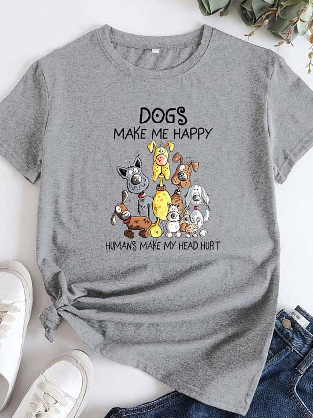 Animal Letter Print Women's T-shirt with Dog Design