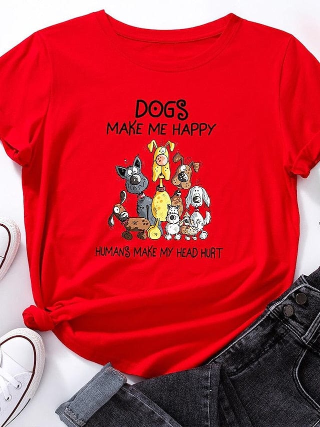 Animal Letter Print Women's T-shirt with Dog Design