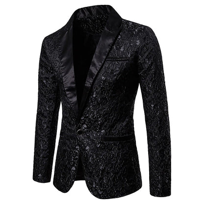 Elegant Floral Men's Jacquard Blazer with Thermal Warmth