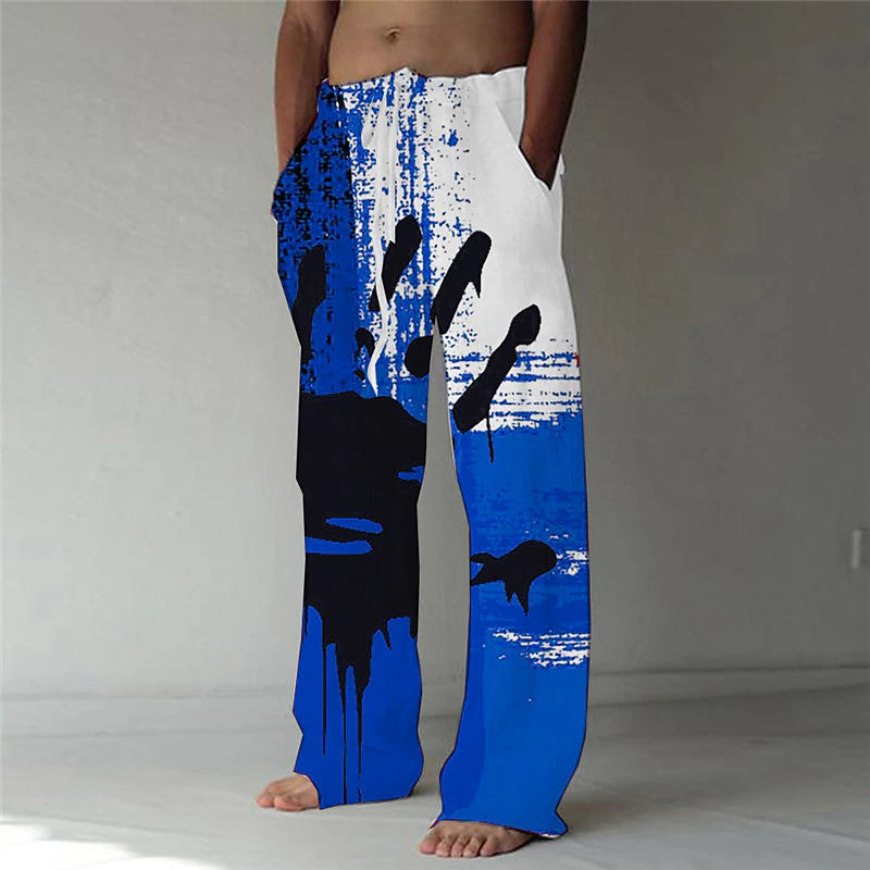 Beach Ready Men's Elastic Waist Drawstring Pants with Color Block Prints