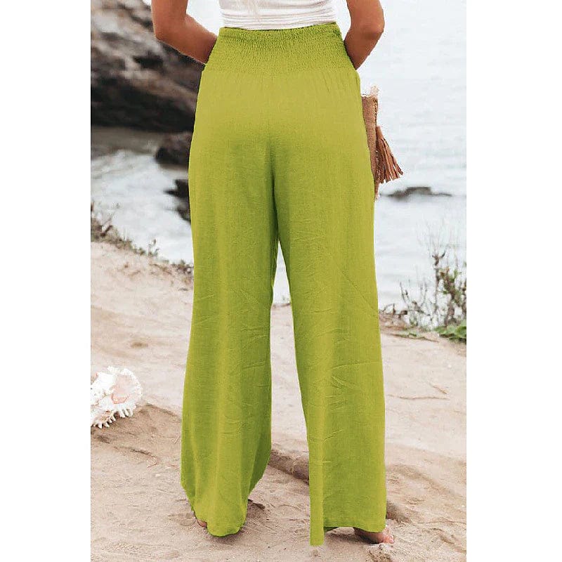 Apple Green and Black Women's Wide Leg Linen Pants