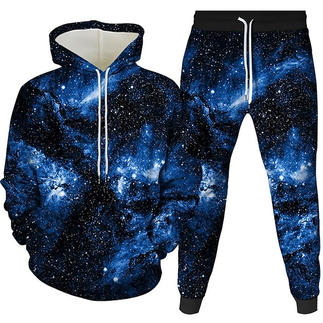 Men's Pullover Hoodie Sweatshirt Wine Royal Blue Purple Gold Green Hooded 3D Galaxy Star Print 2 Piece Front Pocket Daily 3D Print 3D Print Casual Clothing Apparel Hoodies Sweatshirts  Long Sleeve