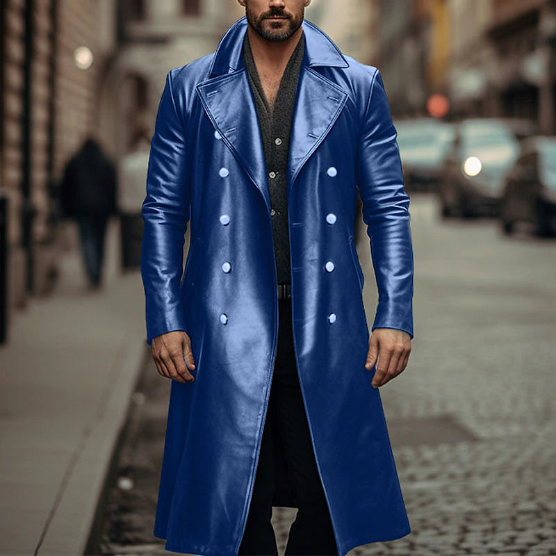 Winter Essentials: Men's Stylish Double Breasted Faux Leather Peacoat