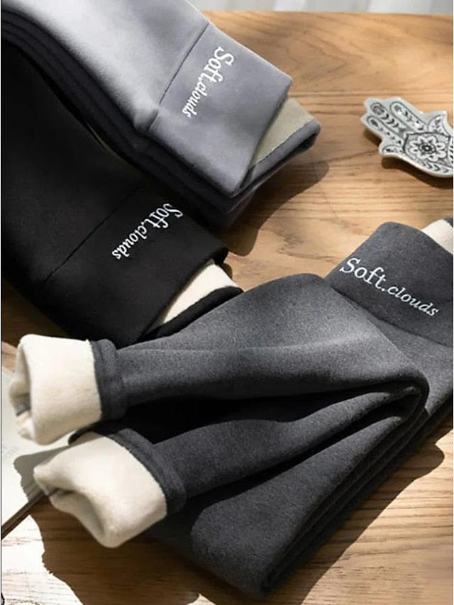Women's Fleece Pants Tights Leggings Fleece Lined Dark Grey Black Light Grey High Waist Casual / Sporty Athleisure