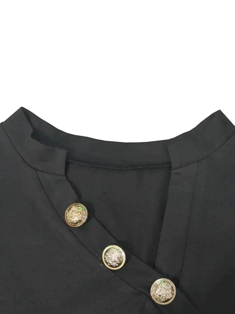 Asymmetric Neckline Button Down Top, Solid Color Long Sleeve Casual Blouse, Women's Fashion