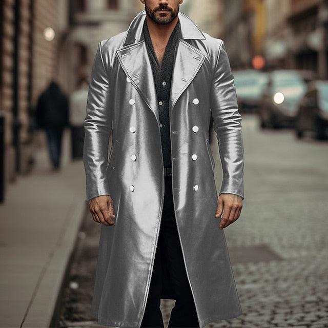 Winter Essentials: Men's Stylish Double Breasted Faux Leather Peacoat