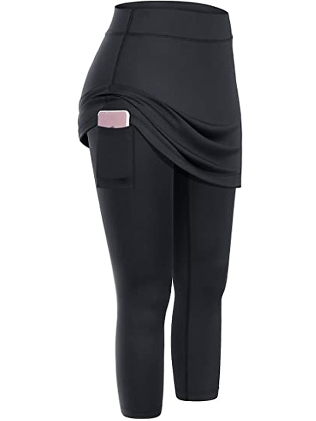 Women's Running Capri Leggings Running Skirt with Tights 2 in 1 with Phone Pocket Base Layer Athletic Athleisure Spandex Breathable Moisture Wicking Soft Gym Workout Running Jogging Sportswear - LuckyFash™